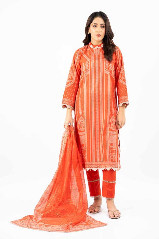 3 Piece Unstitched Printed Lawn Suit with Printed Zari Paper Cotton Dupatta CLF-42007