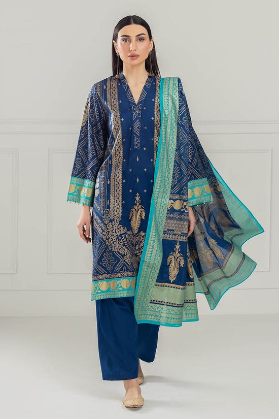 3 Piece Unstitched Gold Printed Lawn Suit CL-52124-B