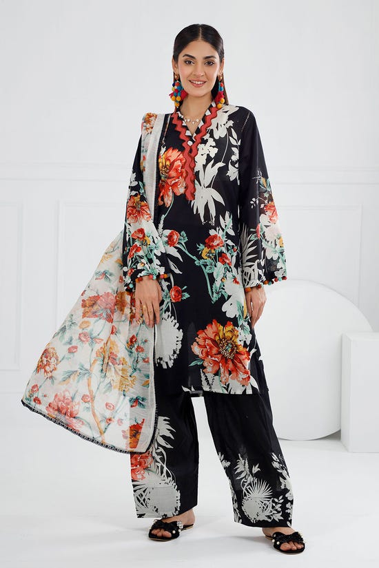 3 Piece Unstitched Printed Lawn Suit with Paper Cotton Dupatta PC-52003