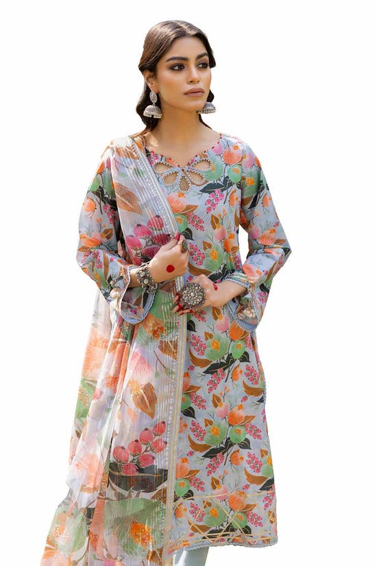 3 Piece Unstitched Printed Lawn Suit with Lurex Chiffon Dupatta SP-42011